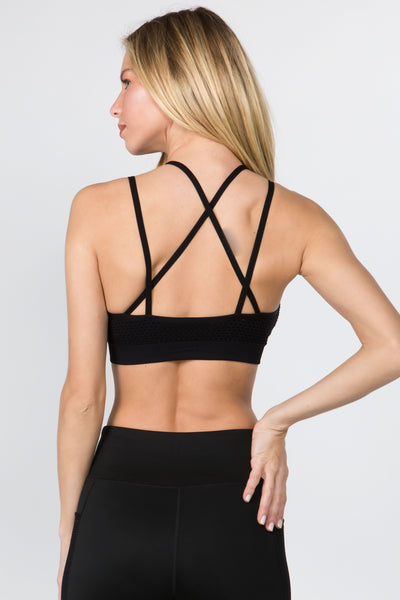 High Neck Mesh Overlay Sports Bra - Golden Star Yoga