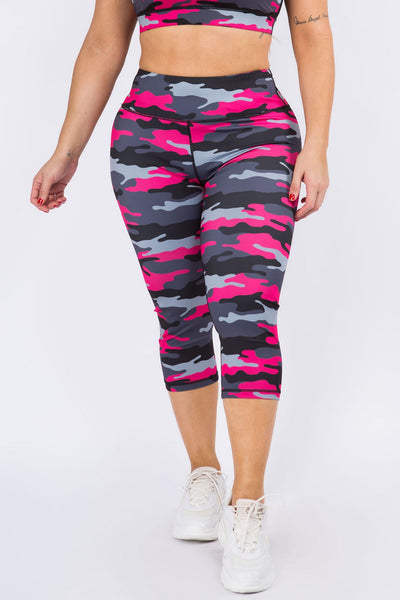 Pink Camouflage Capri Leggings - Golden Star Yoga