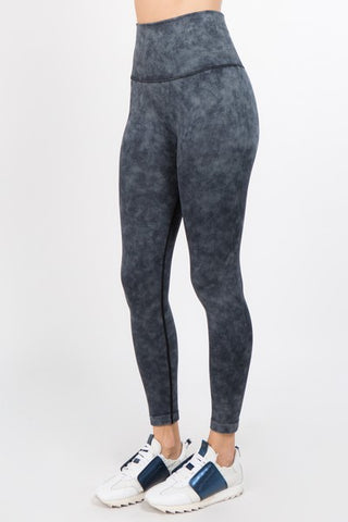 High Waist Acid Wash Workout Leggings - Golden Star Yoga