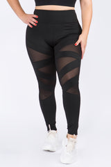 Active Mesh Striped Single Pocket Leggings - Golden Star Yoga