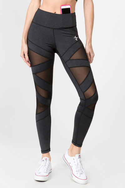 Active Mesh Striped Single Pocket Leggings - Golden Star Yoga