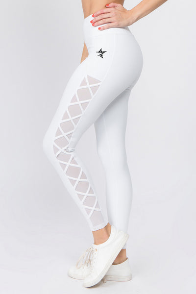 Active Lace-Up Mesh Side Workout Leggings - Golden Star Yoga