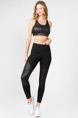 Active Faux Leather Detail Leggings - Golden Star Yoga