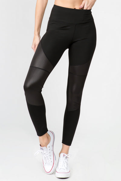 Active Faux Leather Detail Leggings - Golden Star Yoga