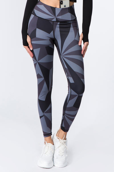 High Rise Geo Print Workout Leggings - Golden Star Yoga