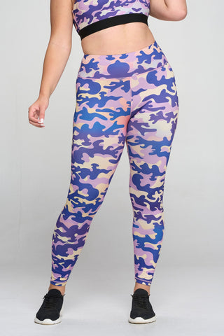 Women's Active High Rise Dark Camouflage Workout Leggings. • Elasticized  high-rise waistband • Dark camo print • 4 way stretch moves-with-you •  Moisture wick fabric • Full length design • Flattering seam