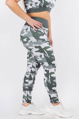 Contrast Waistband Camo Print Leggings - Golden Star Yoga