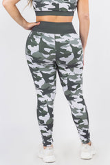 Contrast Waistband Camo Print Leggings - Golden Star Yoga