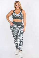 Contrast Waistband Camo Print Leggings - Golden Star Yoga