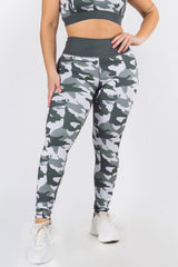 Contrast Waistband Camo Print Leggings - Golden Star Yoga